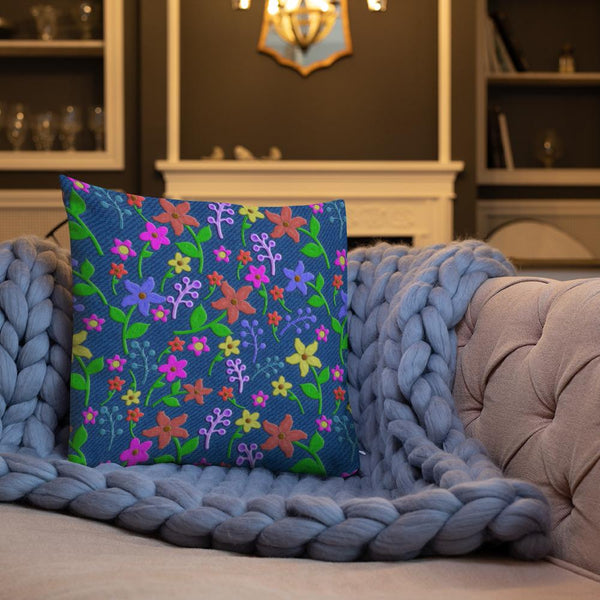 Premium Pillow / Cushion Art Print Embroidered look 18 x 18 in