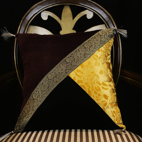 Handmade Decorative Throw Pillow Cushion & Cover Mustard Zari