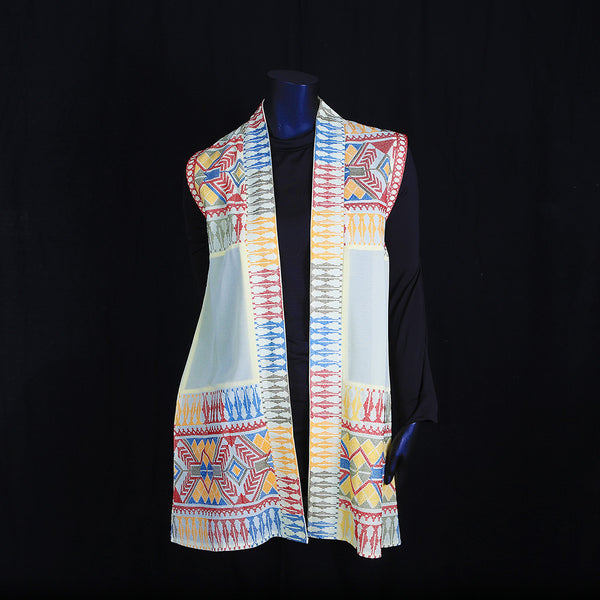 Embroidered Sleeveless Jacket / Cape - Pale Yellow