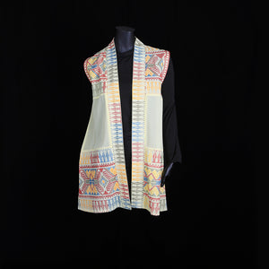 Embroidered Sleeveless Jacket / Cape - Pale Yellow