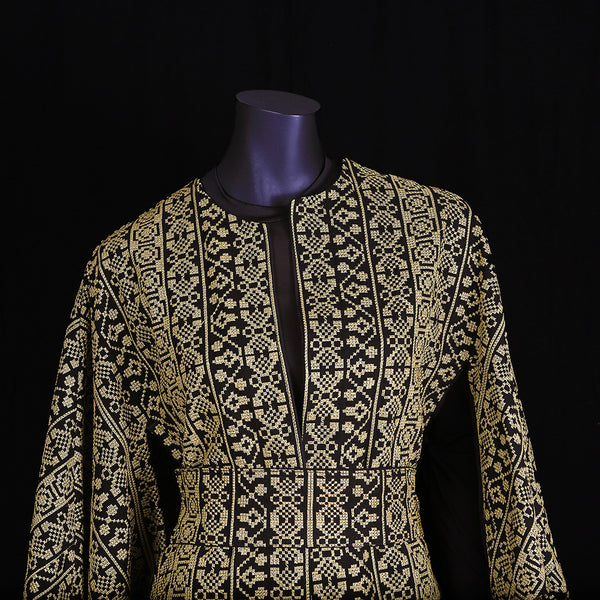 Embroidered Cape Dress - Black Gold