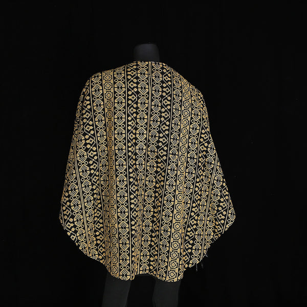 Embroidered Cape Dress - Black Gold