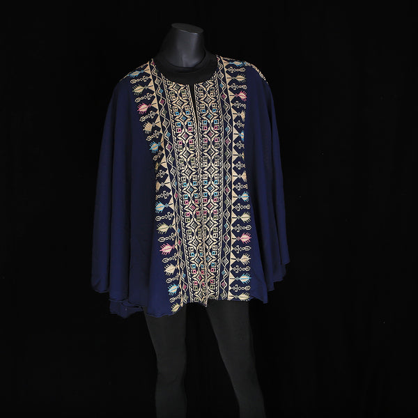 Embroidered Cape Dress - Indigo