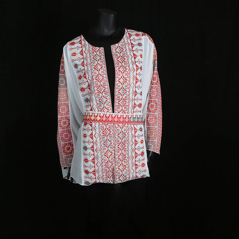 Embroidered Cape Dress - Off White & Pink
