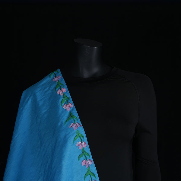 Hand painted Scarf - Turquoise Rose