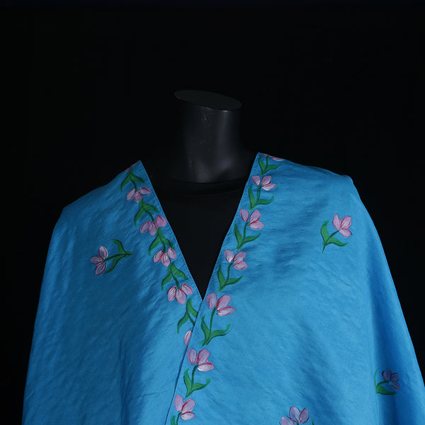 Hand painted Scarf - Turquoise Rose