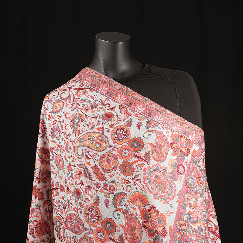 Handmade Pashmina Ladies Shawl / Scarf - Cream Pink
