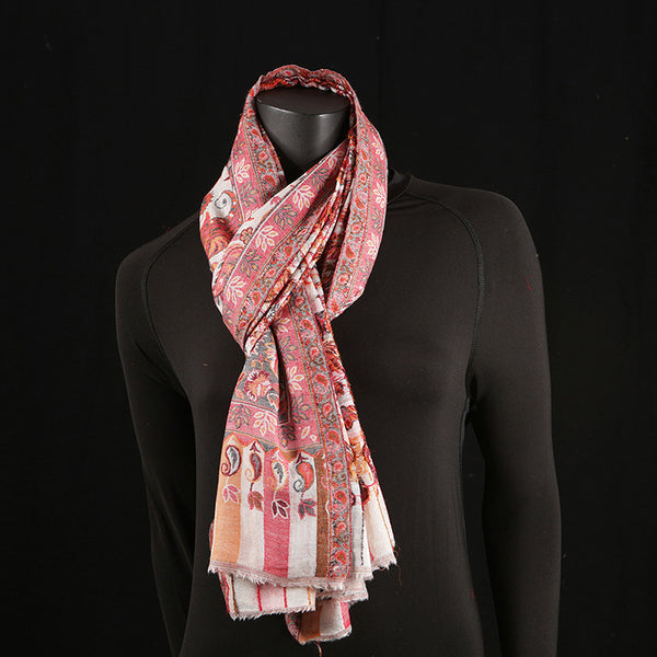 Handmade Pashmina Ladies Shawl / Scarf - Cream Pink