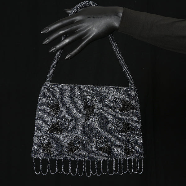 Handmade Glass Sequins / Beads Ladies Handbag / Purse - Grey Abstract