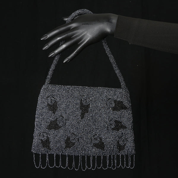 Handmade Glass Sequins / Beads Ladies Handbag / Purse - Grey Abstract