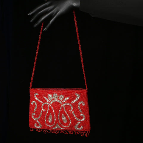 Handmade Glass Sequins / Beads Ladies Handbag / Purse - Red Crown