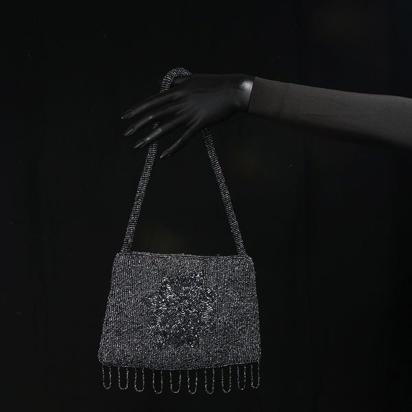 Handmade Glass Beads / Sequins Ladies Handbag / Purse - Black Lotus