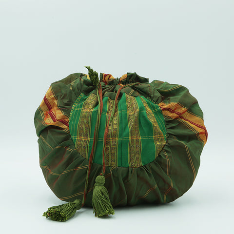 Handmade Batua Bag Pouch - Green Silk
