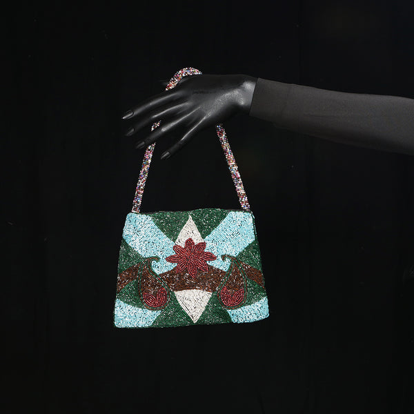 Handmade Glass Sequins and Beads Purse / Handbag - Red Dahilia
