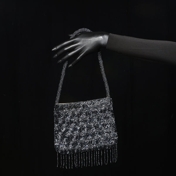 Handmade Glass Sequins / Beads Purse/ Handbag - Grey Circles