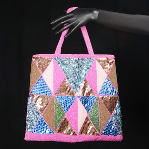 Handmade Glass Sequins / Beads Ladies Handbag / Purse - Pink Diamonds