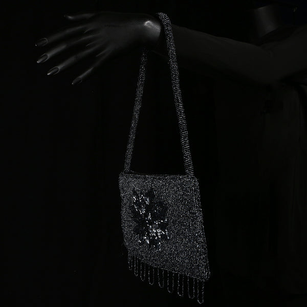 Handmade Glass Beads / Sequins Ladies Handbag / Purse - Black Lotus