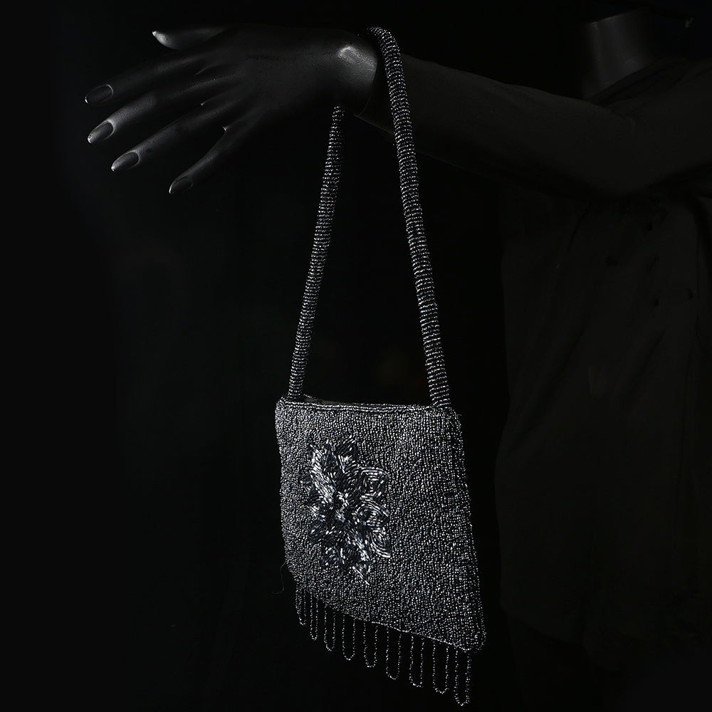 Handmade Glass Beads / Sequins Ladies Handbag / Purse - Black Lotus