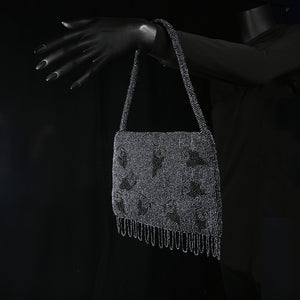 Handmade Glass Sequins / Beads Ladies Handbag / Purse - Grey Abstract