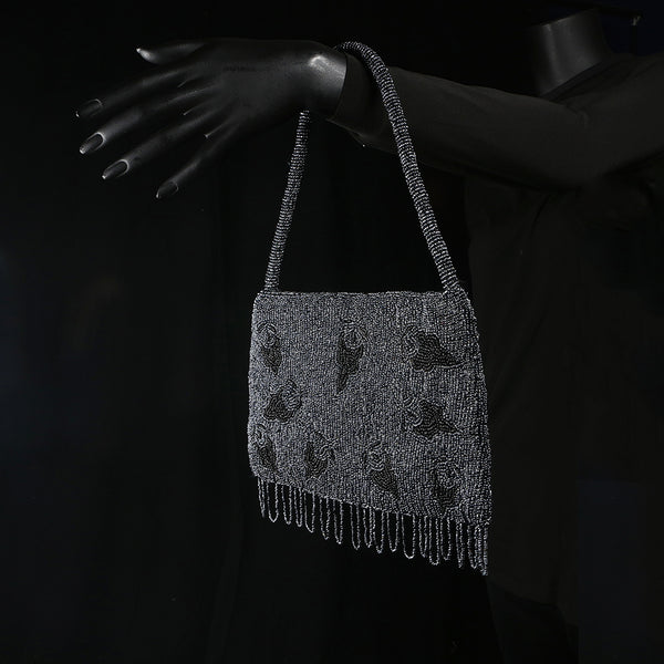 Handmade Glass Sequins / Beads Ladies Handbag / Purse - Grey Abstract