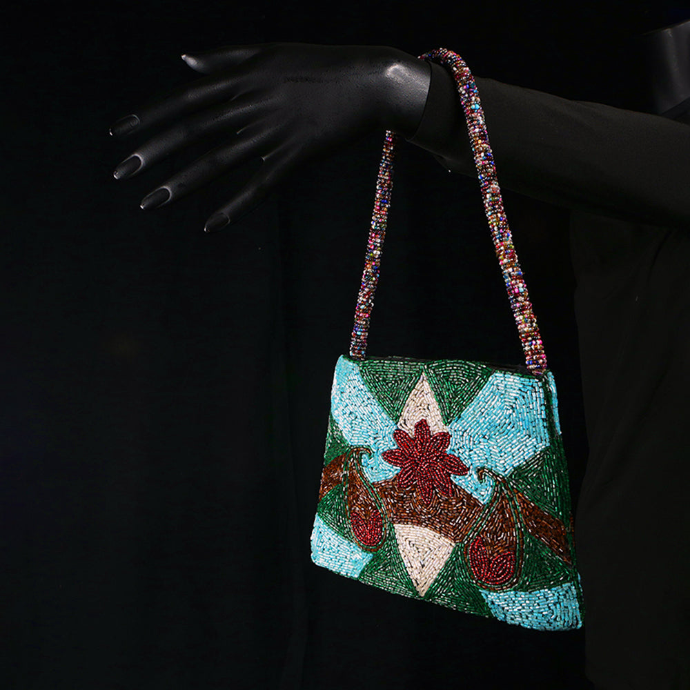 Handmade Glass Sequins and Beads Purse / Handbag - Red Dahilia