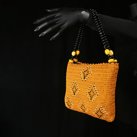 Handmade Crocheted Purse / Handbag - Black Mustard