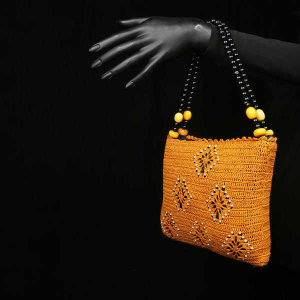 Handmade Crocheted Purse / Handbag - Black Mustard