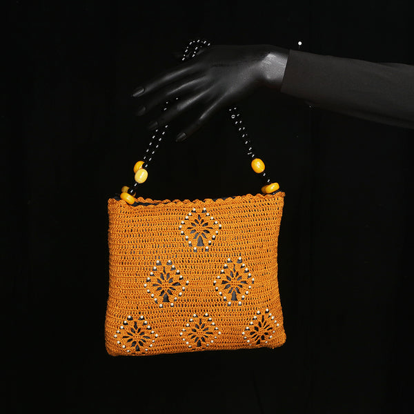 Handmade Crocheted Purse / Handbag - Black Mustard