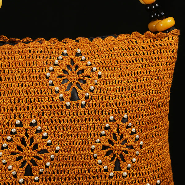 Handmade Crocheted Purse / Handbag - Black Mustard