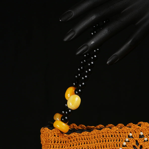 Handmade Crocheted Purse / Handbag - Black Mustard
