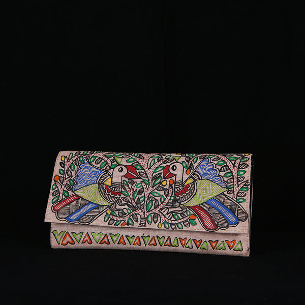 Handpainted Madhubani Ladies Clutch / Purse - Birds