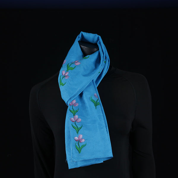 Hand painted Scarf - Turquoise Rose