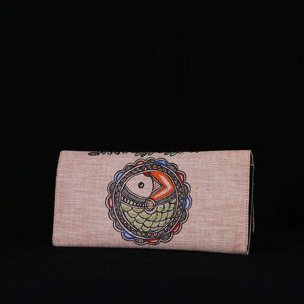 Handpainted Madhubani Ladies Clutch / Purse - Birds