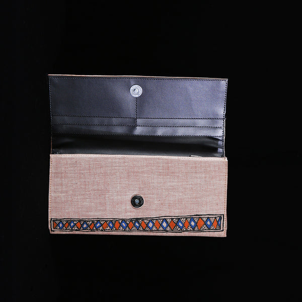 Handpainted Madhubani Ladies Clutch / Purse - Orange Blue