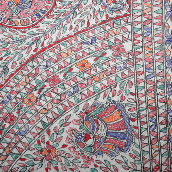 Madhubani Handpainted Ladies Cotton Shawl / Scarf / Dupatta - Circles