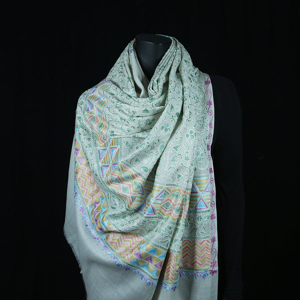 Curry Peepal Shawl Pashmina Wool India Handmade Women Scarf Shawl