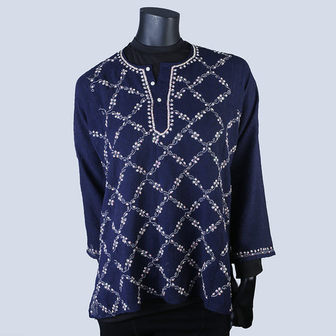 Hand embroidered Kurti Top - Chikan Embroidery - Royal Blue