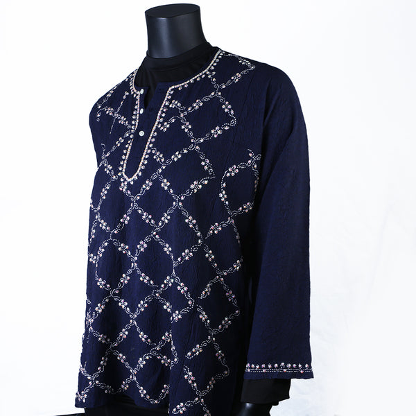 Hand embroidered Kurti Top - Chikan Embroidery - Royal Blue
