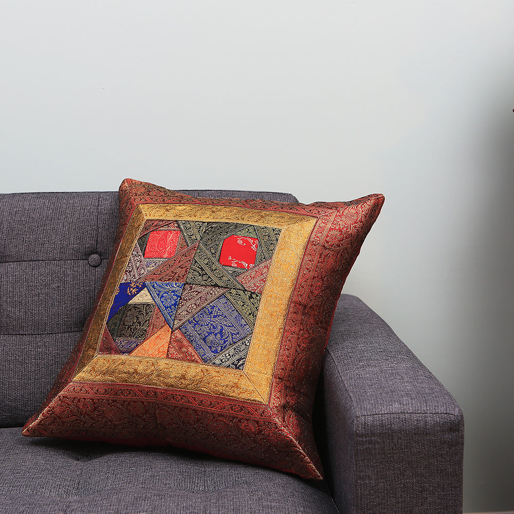 Handmade Banarasi  Decorative Throw Pillow & Cushion Cover 20 x 20 inches Rust
