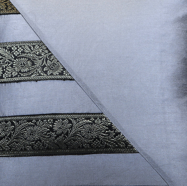 Handmade Decorative Throw Pillow Cushion & Cover -Grey Zari