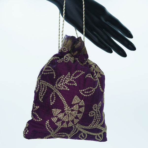 Handmade Women's Potli Handbag / Purse - Purple Zari