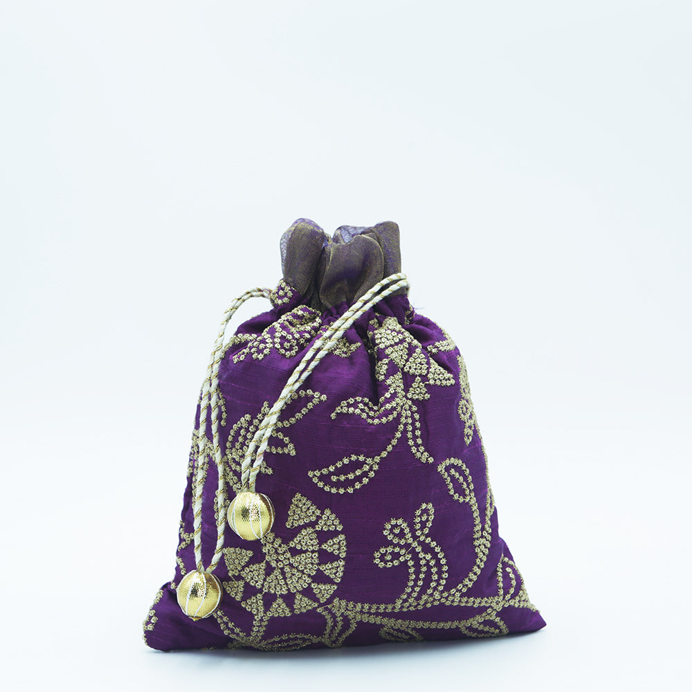 Handmade Women's Potli Handbag / Purse - Purple Zari