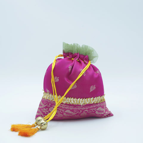 Handmade Women's Potli Handbag / Purse - Pink Brocade