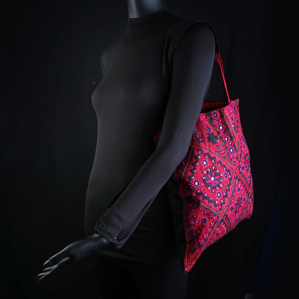 Handmade Embroidered Ladies Shoulder Bag - Red