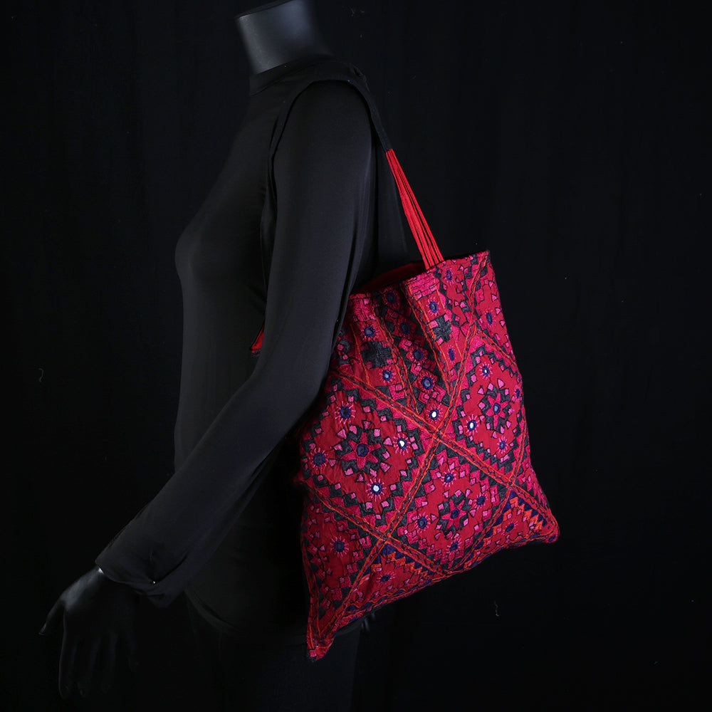 Handmade Embroidered Ladies Shoulder Bag - Red