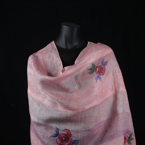 Hand painted Scarf - Pink Rose