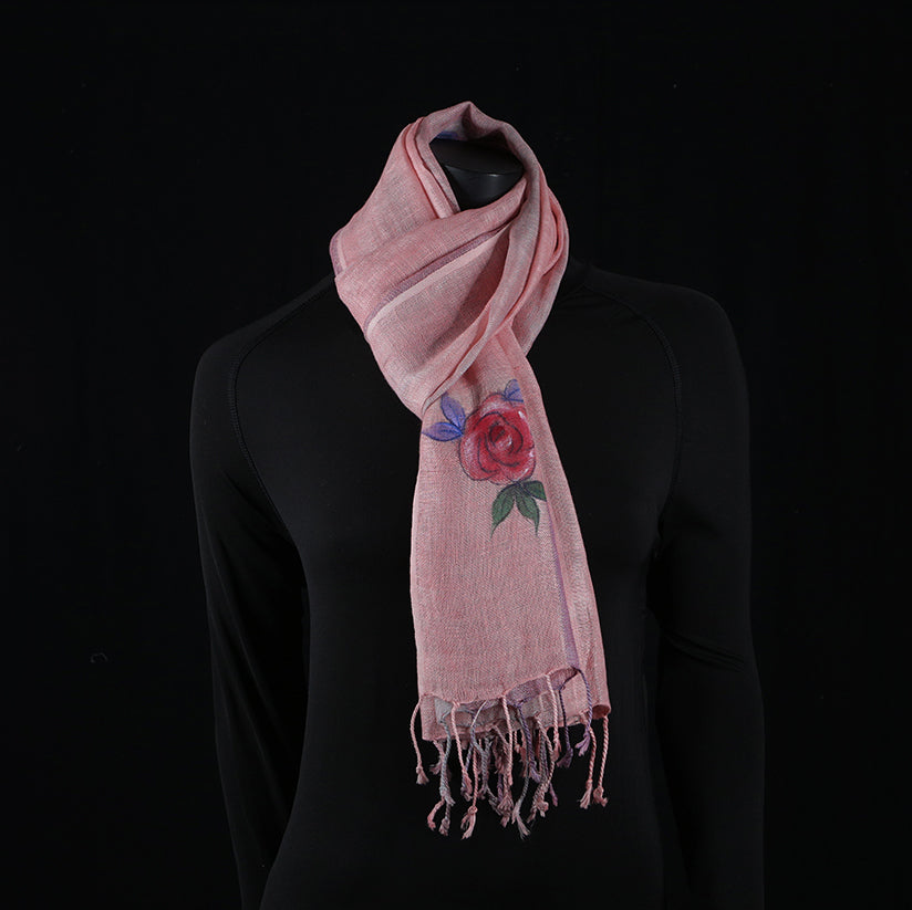 Hand painted Scarf - Pink Rose