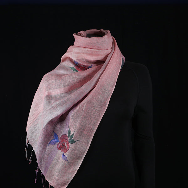 Hand painted Scarf - Pink Rose