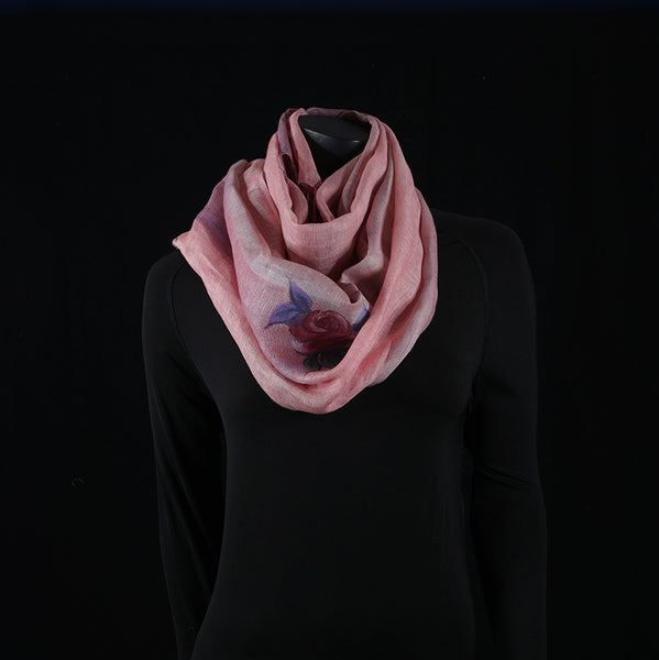 Hand painted Scarf - Pink Rose