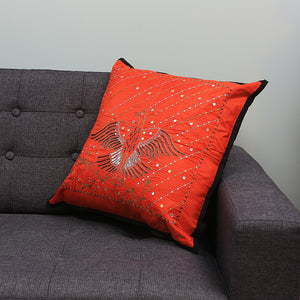 Handmade Satin  Decorative Throw Pillow & Cushion Cover Pair 20 x 20 inches Red Phoenix